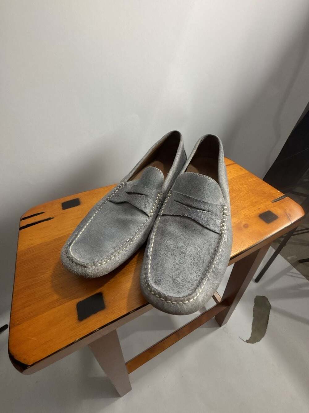 Donald J Pliner Men's Grey Suede Penny Loafer Driving Shoes